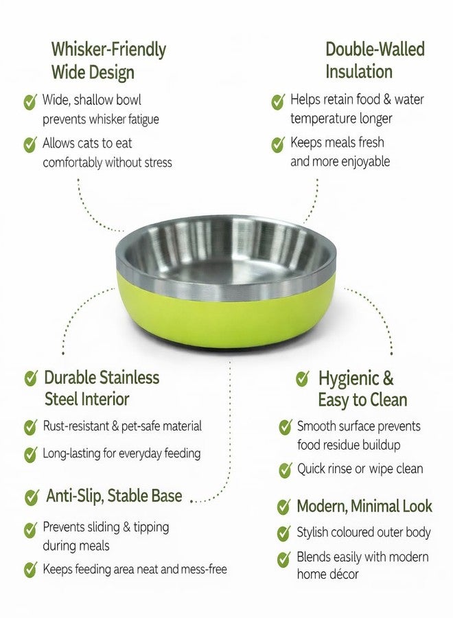 Zigly Lifestyle Meow Dish Double-Walled Cat Bowl - Whisker-Friendly, Anti-Slip Feeding Bowl for Cats, Lime - Image 3